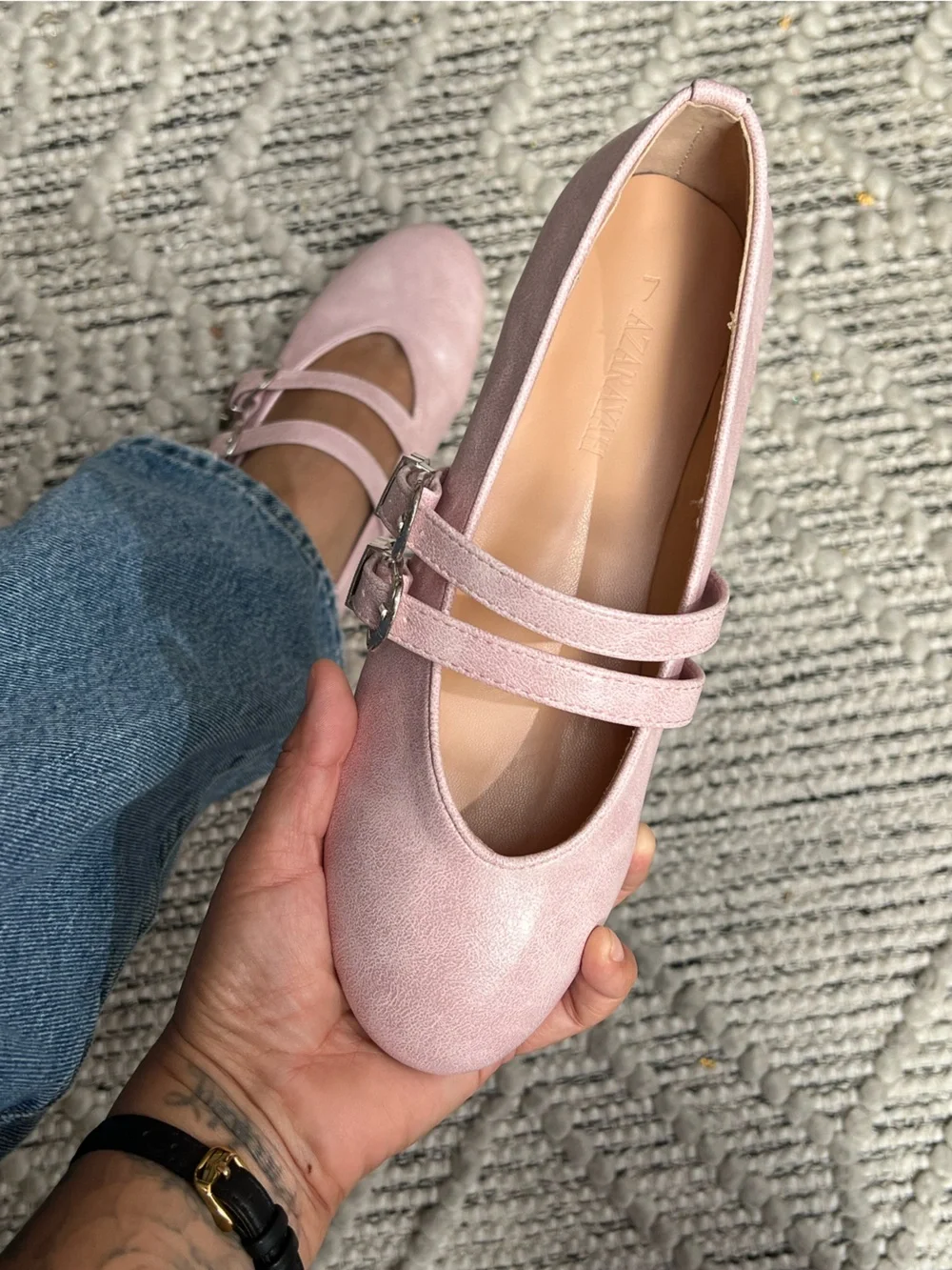Dusty Rose Pink Women’s Brown Western Double-Buckle Faux Leather Mary Jane Flats
